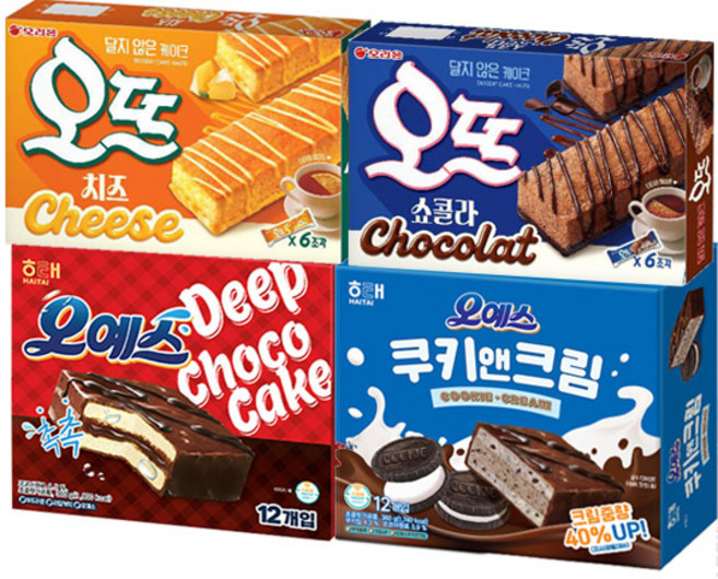인기파이 4종세트 오뜨 쇼콜라+치즈+오예스+쿠키앤크림, 1.014kg, 1세트