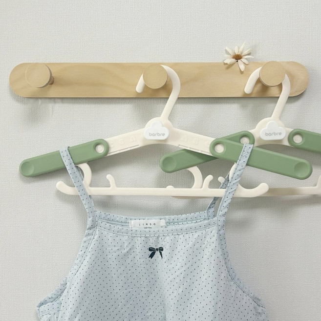 바브레 길이조절 유아 아동옷걸이 세트 (15개입), 1세트, 모닝 그린
