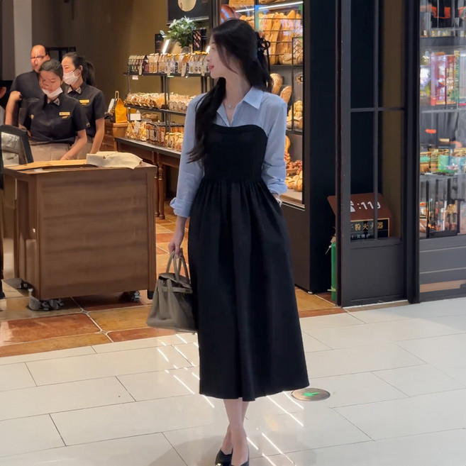 블랑루즈 아멜라 카라 셔츠 롱 원피스