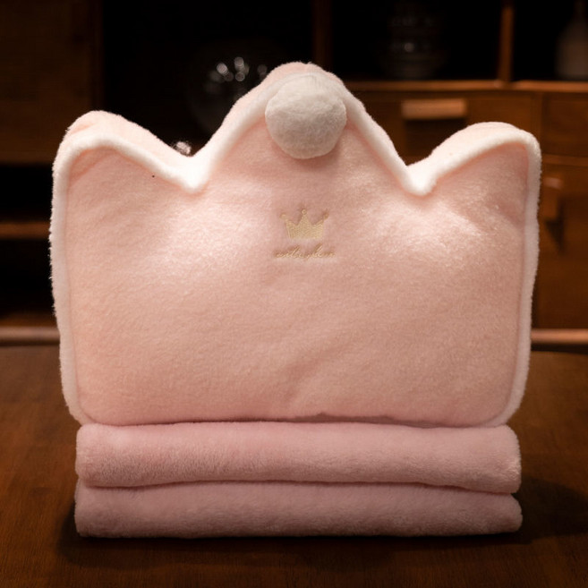 여름 베개 퀼트 이중 목적 자동차 오피스 쿠션 쿠션 베개 접이식 에어컨 이불 담요 투 작은 베개, 베개 30 40cm (담요), 라이트 핑크 크라운