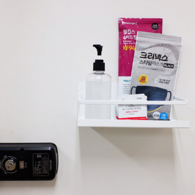 현관문 현관 자석 선반 손소독제 마스크 수납 거치대 바구니, 화이트, 1개