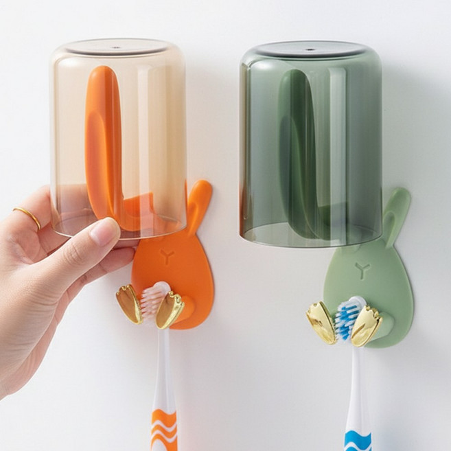 양치컵거치대 공중부양 칫솔걸이 욕실 컵걸이 칫솔홀더, 2개, 그린오렌지