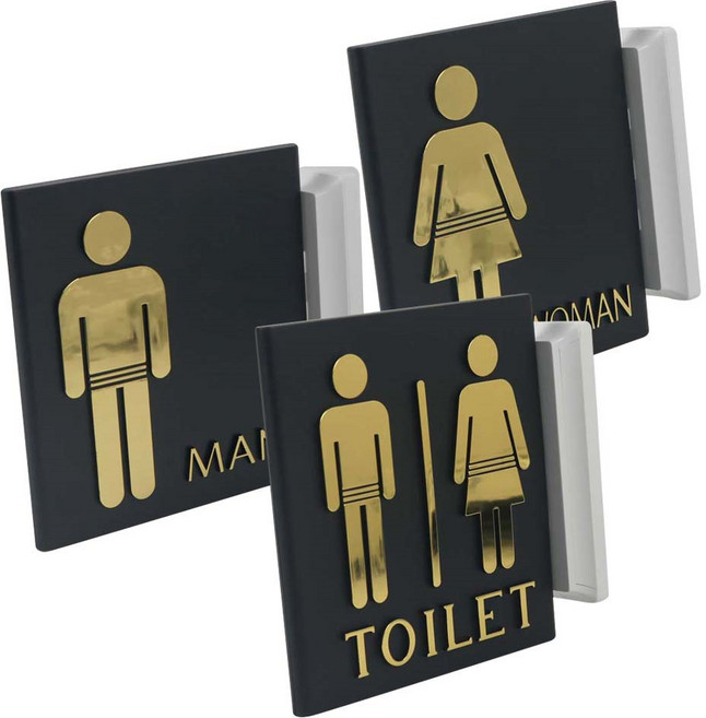 사인모아 화장실표찰(블랙&골드) 남녀돌출 화장실표지판 돌출표지판, 1개, 화장실(블랙/골드)-녀