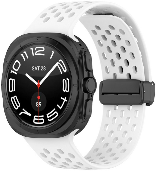 SKENOS 갤럭시 워치 8 7 울트라 47MM 스포츠 마린 스트랩 실리콘 마그네틱 밴드, 화이트