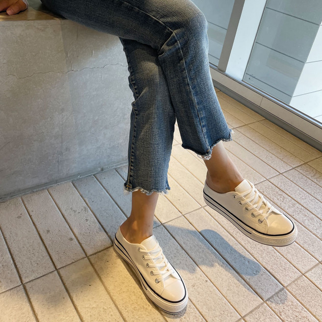 여성 데일리 5cm 통굽 캔버스 뮬 스니커즈 t773