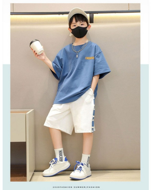 초등학생 남아 여름 블루CH반팔티+반바지 상하세트 140~170