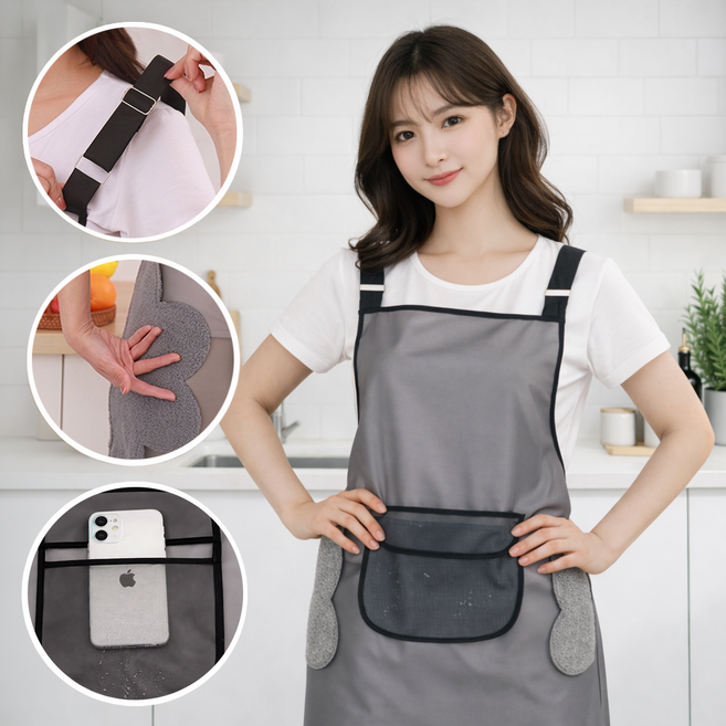 체블스 주방 방수 앞치마 주방 식당 업소용 빅사이즈 손수건 부착 어깨끈조절, 1개, 그레이(반투명)