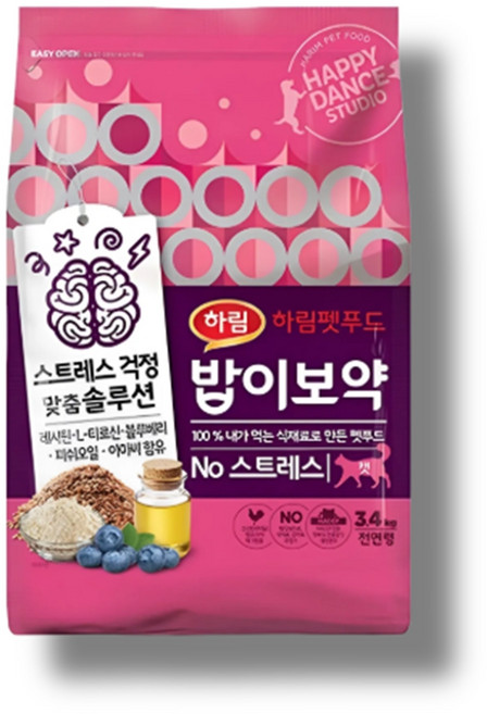 하림펫푸드밥이보약 고양이 기능성 사료, 스트레스완화/안정/집중력관리, 3.4kg, 1개