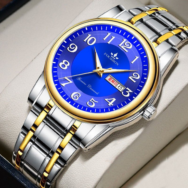 50대남성 메탈시계 방수 캘린더 가죽 스틸스트랩 데일리 클래식시계 부모님선물