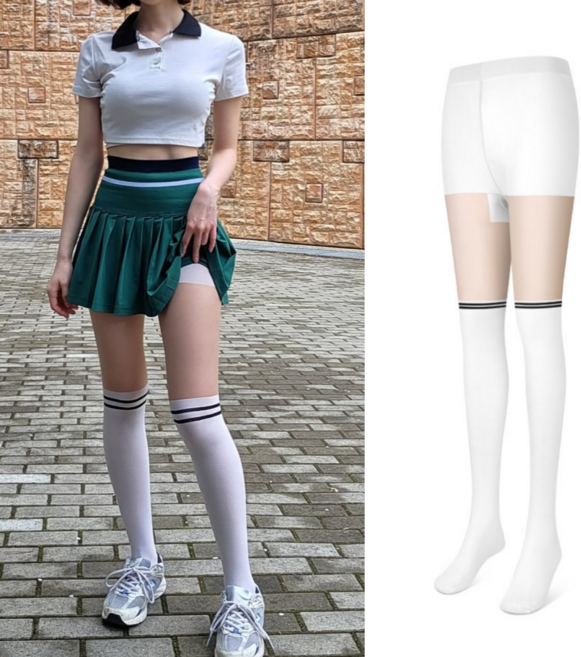 버디프로 자외선차단 예쁜 투톤 올인원 골프 스타킹, 2개, 화이트+블랙