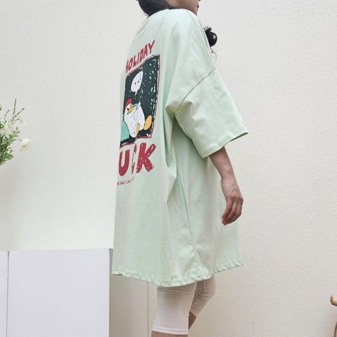 루즈핏 편하게입는 홀리DUCK 박시 롱티셔츠 빅사이즈티셔츠 롱티셔츠 여자티셔츠