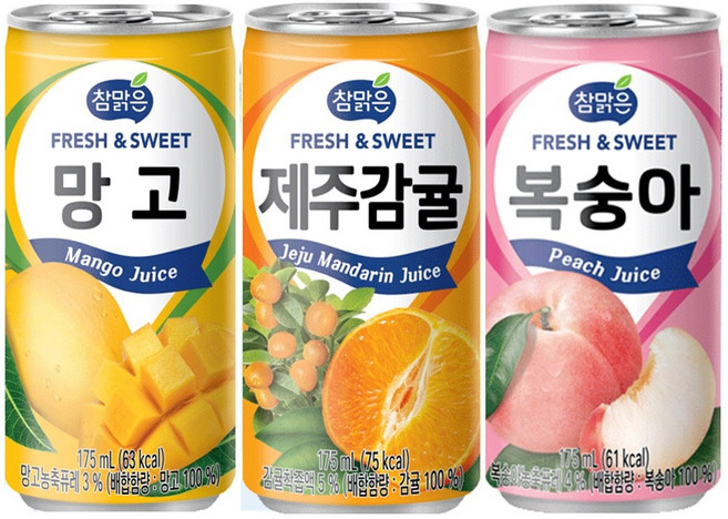 참맑은망고(30캔) + 참맑은제주감귤(30캔) + 참맑은복숭아(30캔), 90개, 175ml