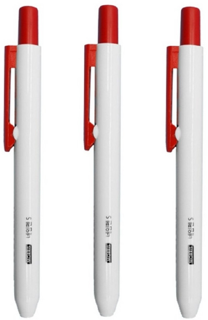 뽀너스 똑딱이 네임펜 3color 세트, 빨강3개 세트, 3색, 3개