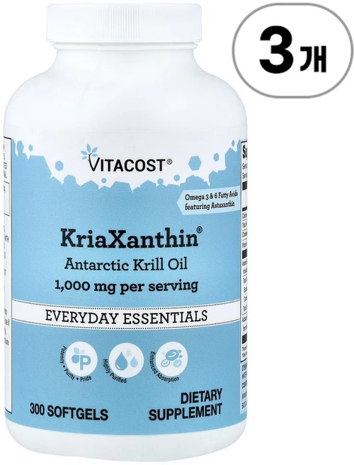 비타코스트 크리아잔틴 남극 크릴 오일 Vitacost KriaXanthin® Antarctic Krill Oil 300정, 3개 - 쿠팡