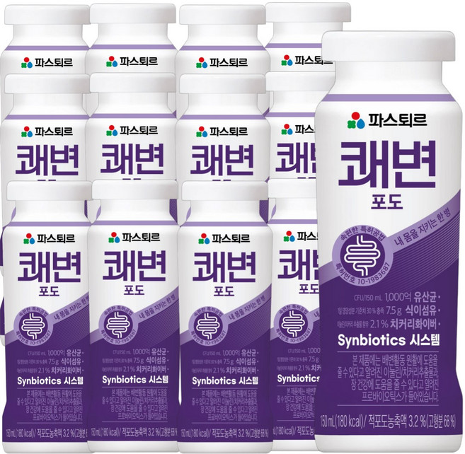 (대영) 파스퇴르 쾌변 요구르트 포도, 150ml, 12개