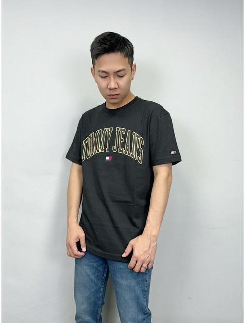 Tommy Jeans 大字母國旗 短袖上衣, 黑色