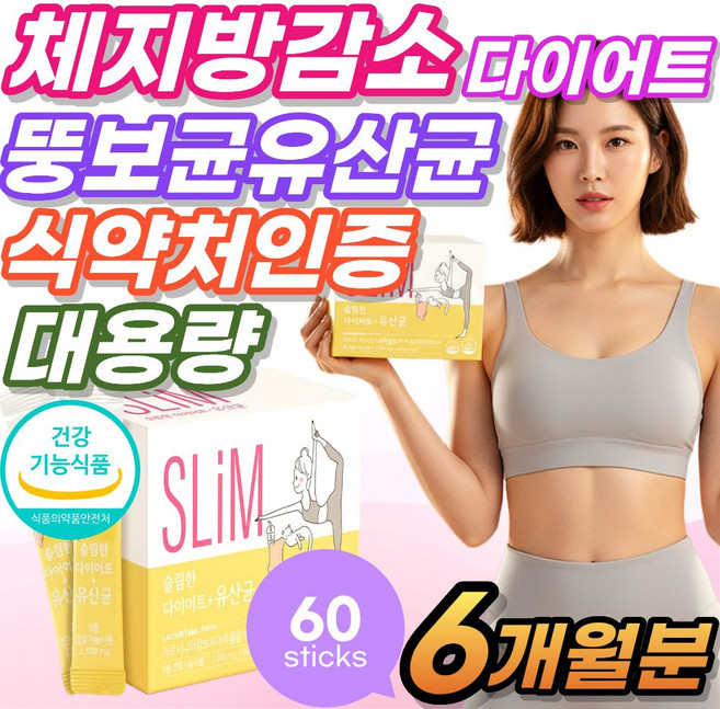 Best 여성 뚱보 유산균 다이어트 보조제 체지방 케어 중년 BNR17유산균 식약처인증 [건식미남], 6박스, 60정