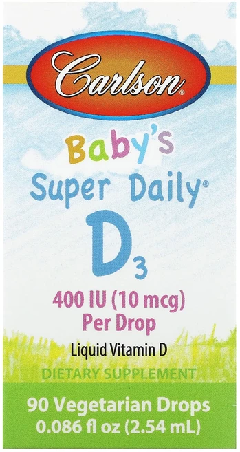 Carlson 아기용 슈퍼 데일리 D3 10mcg(400IU) 2.54ml(0.086fl oz), 3ml, 1개 - 쿠팡