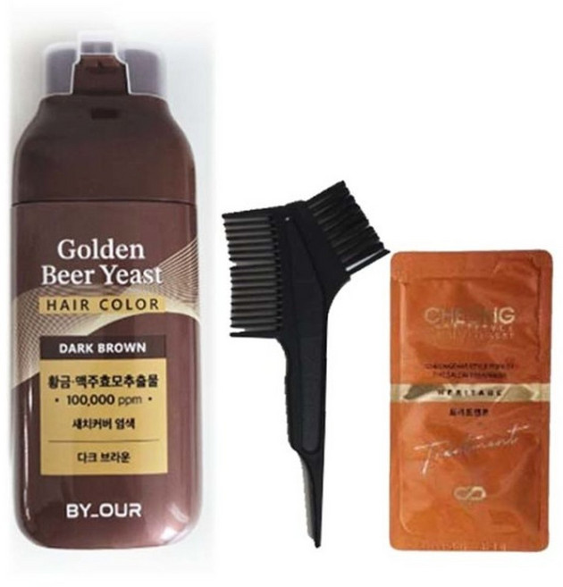 바이아우어 골든 비어 이스트 맥주효모 새치커버 염색약 다크브라운 + 브러쉬 +트리트먼트, 1개
