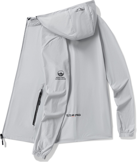 에버유어스 남자 여름 바람막이 아웃도어 쿨맥스 운동 트렌치코트 경량 등산바람막이 후드 탈부착 다크 블루 라이트 그레이