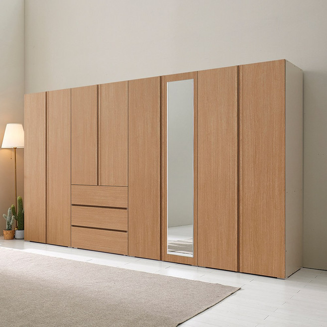 [케이컴퍼니본사] LPM 심플비3200옷장세트DCMBD (옷장+3서랍도어옷장+거울이불장+긴문수납장), 메이플