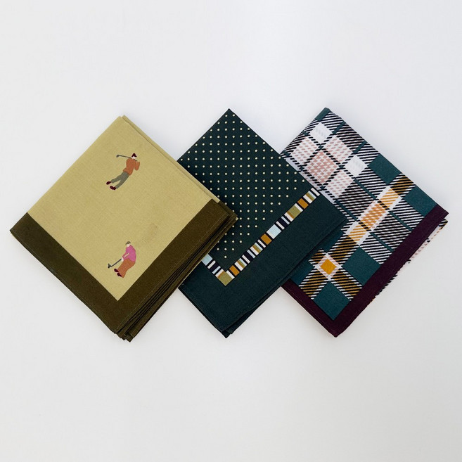 남성 손수건 3매세트 국산 순면 신사 체크 도트 골프 손수건 데일리 선물 고급