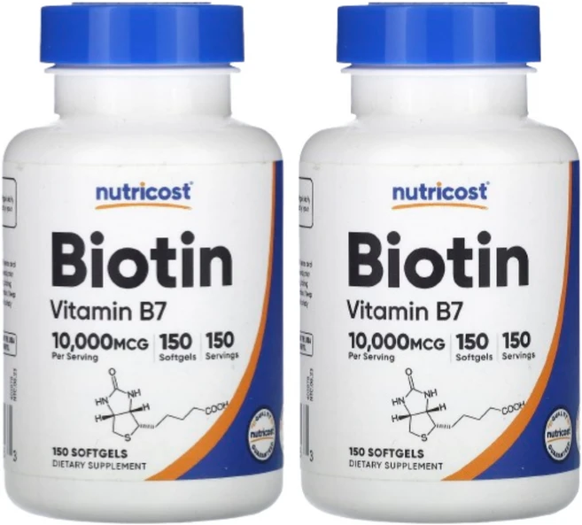 Nutricost Biotin Vitamin B7 뉴트리코스트 비오틴 비타민 B7 10000mcg 150소프트젤 2팩, 150정, 2개 - 쿠팡