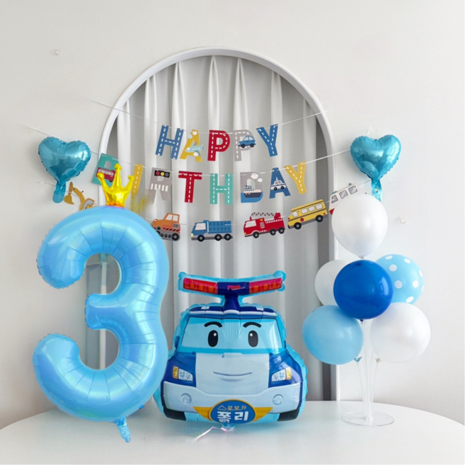 로보카 폴리 생일풍선 파티세트, 숫자풍선3, 1개
