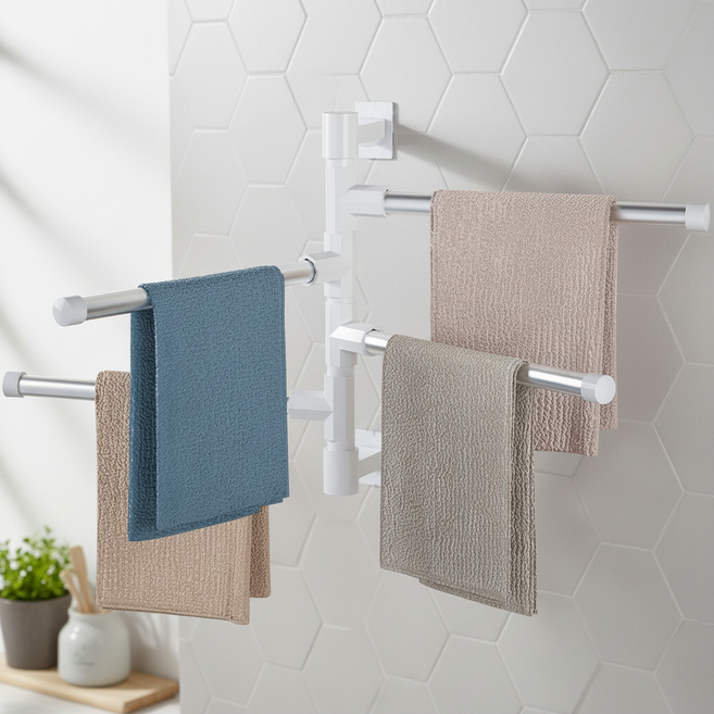 주방 벽걸이 행주걸이 다용도 회전식 수세미 건조대 무타공 거치대, 행주걸이(2단)