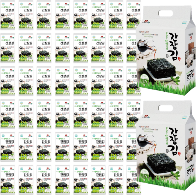 보령 대천 서해안 [모양맛김 새싹보리 간장김 3g * 48봉 세트 (도시락김) 손에묻지않는 특허받은 어린이반찬 간편반찬, 2개
