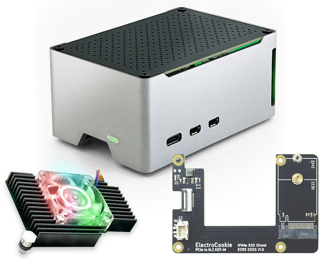 라즈베리파이5 컴팩트 알루미늄 방열 케이스 [CP] + M.2 NVMe SSD 쉴드 [ECR5 SSDS], 1개