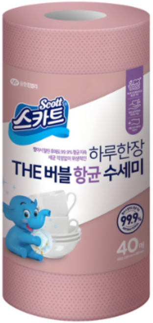 스카트 하루한장 THE 버블 항균 수세미, ROSE 핑크, 40개입, 10개