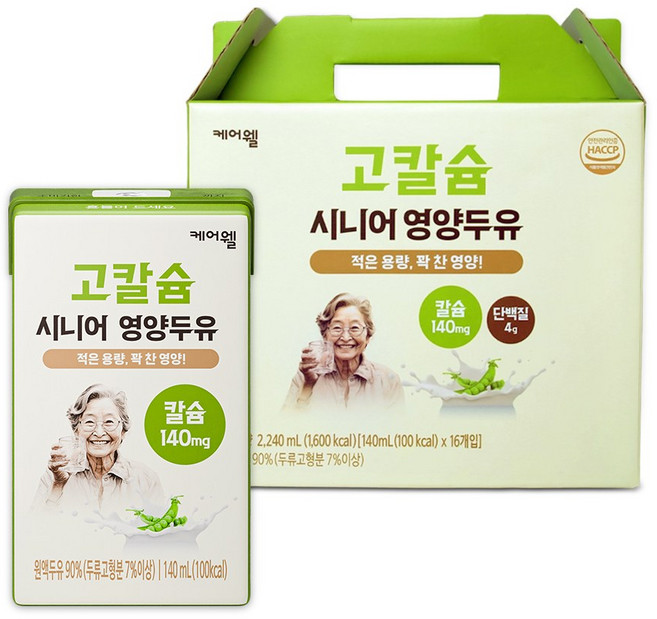 케어웰 고칼슘 시니어 영양두유, 140ml, 16개