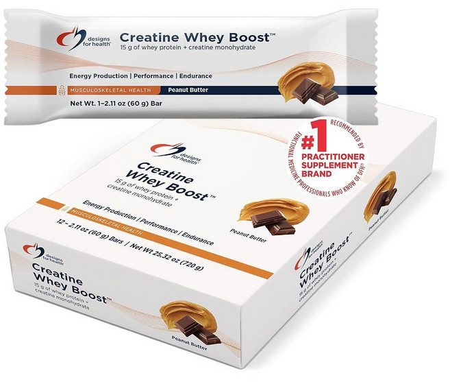 Designs for Health 크레아틴 유청 부스트 바 (바 12개) 에너지 및 강도를 위한 단백질 15g + 모노하이드레이트 - 알루로오스로 단맛 글루텐 프리 채식주의자