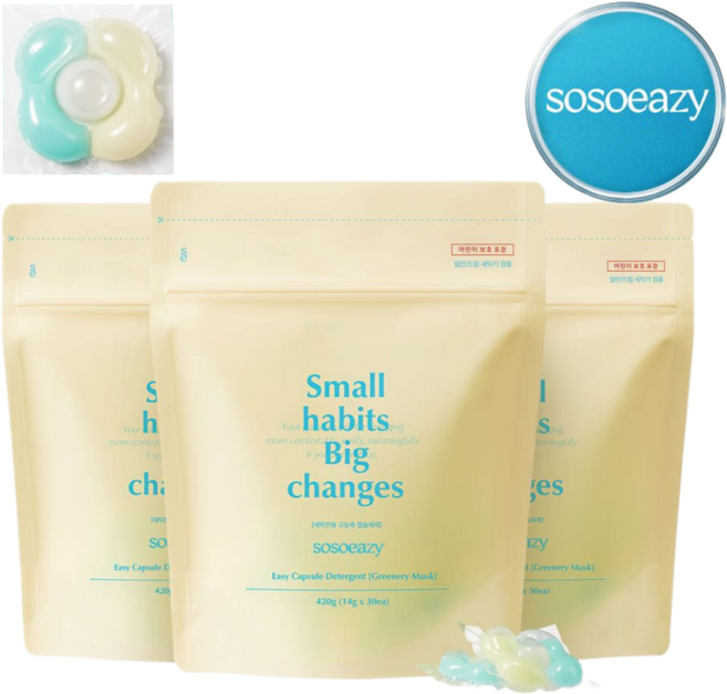 소소이지 캡슐세제 섬유유연제 올인원 세탁세제 그리너리머스크, 3개, 30개입