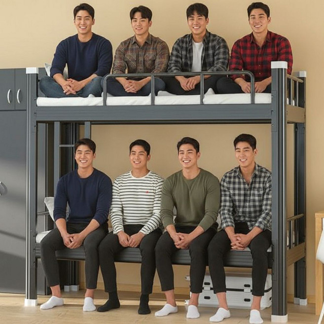 스틸벙커 튼튼 안전 안심 철제 2층침대 벙커침대 이층침대 어른 형제 자매 남매 아이방, 블랙(매트리스 포함)