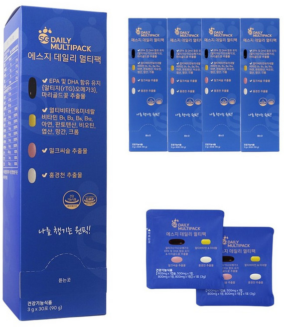 에스지 데일리 멀티팩 올인원 영양제 종합비타민 오메가3 3000mg 30포 4개, 3kg