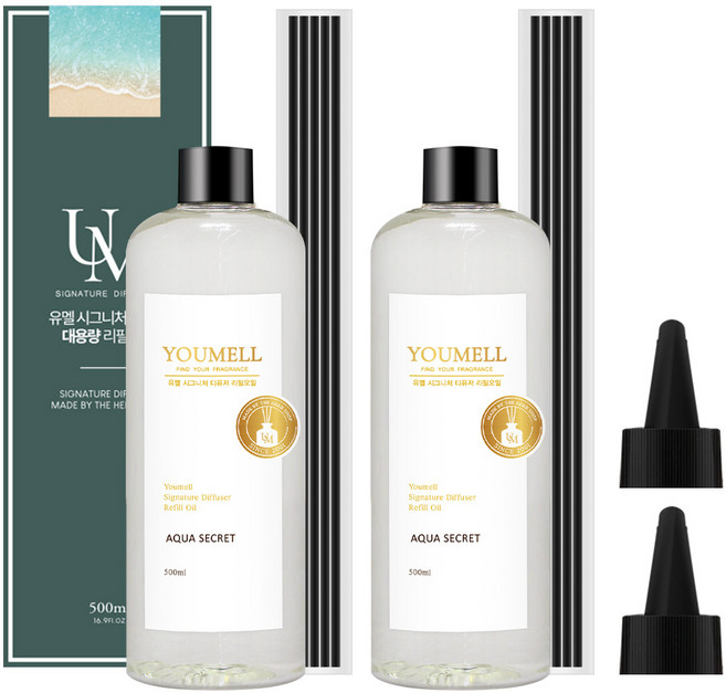 유멜 시그니처 디퓨저 대용량 리필오일, 2개, 500ml, 아쿠아시크릿