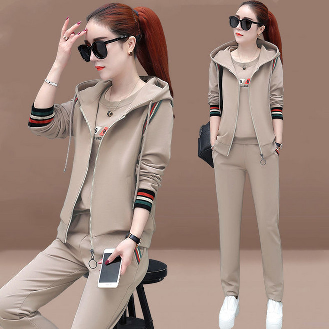 1+1+1 여성 트레이닝복 3종세트 캐주얼 후드티 민소맨 조끼 상하바지세트 가을겨울 여성 옷 세트 츄리닝세트 맨투맨 셋업세트 쓰리피스