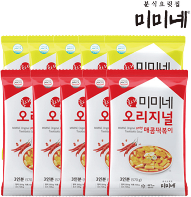 미미네 오리지널 국물떡볶이 5봉+매콤한맛 5봉 (30인분), 570g, 10개