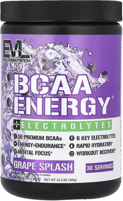 에볼루션뉴트리션 BCAA 에너지 플러스 전해질 그레이프 스플래시 345g (12.2oz), 3개