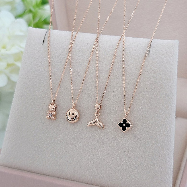 [윤가금방] 14k 18k 미니 4종 클로버 곰돌이 고래꼬리 스마일 펜던트 목걸이