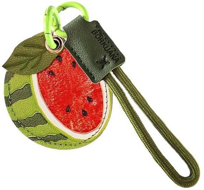 BORKUANA 에어태그와 호환되는 가죽 키체인 홀더 케이스 키링과 랜야드가 있는 귀여운 보호 커버 지갑 열쇠 가방 반려동물용 긁힘 방지 파인더 GPS 트래커 케이스(블, 수박