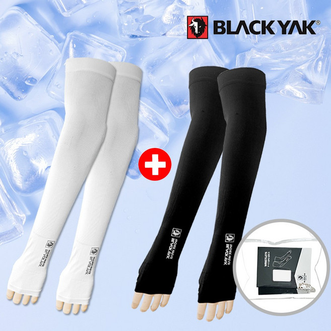 블랙야크 프리미엄 심리스 아이스 쿨토시 자외선차단 냉감 팔토시 손등형 1+1, 화이트+블랙, 1세트