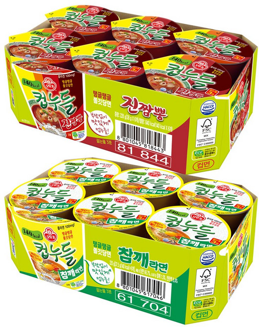 오뚜기 컵누들 참깨라면 컵 37.5g 6개+진짬뽕 컵 38g 6개(총 12개), 12개