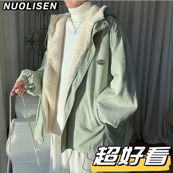 連帽刷毛外套 加絨工裝夾克 帽T 羊羔絨外套 秋冬寬鬆保暖上衣