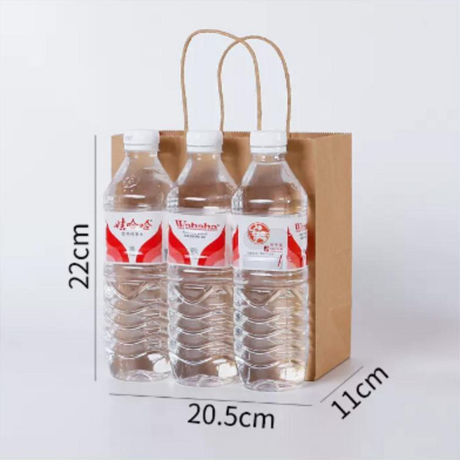 牛皮紙袋 手提袋 禮品外賣打包 餐飲奶茶烘焙 包裝袋, 1個, 100個 極速 ,原色 I 長15寬8高21丨加厚, 原色