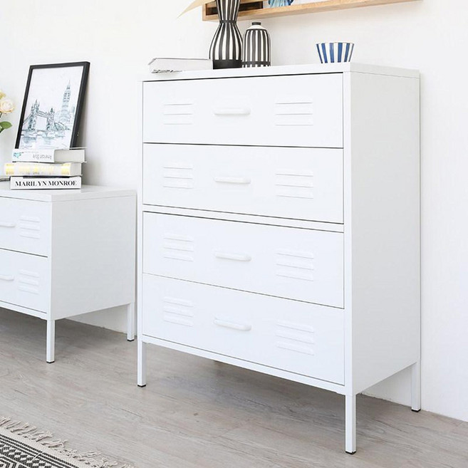 四層抽屜收納櫃 金屬儲物櫃, 白色