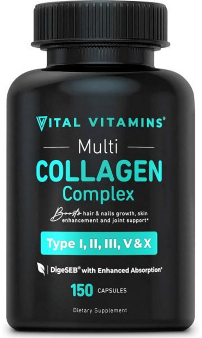 Vital Vitamins Multi Collagen for Women & Men - Type I II III V X - Grass Fed Non-GMO - 150 C, Multi Collagen Plus, 150 Count (Pack of 1), 1개