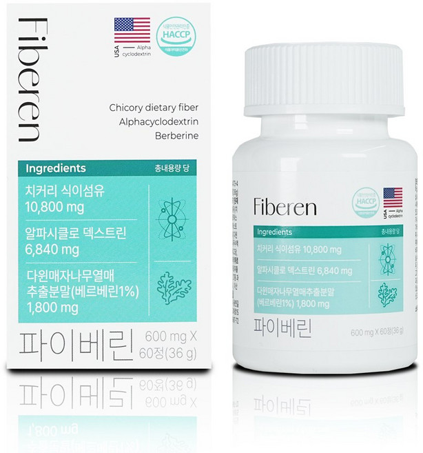 파이베린 알파CD 베르베린 치커리 식이섬유, 1박스, 60정